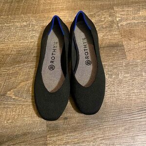 Rothy’s The Flat Black Solid Casual Slip On Women’s Size 7.5 Blue Trim